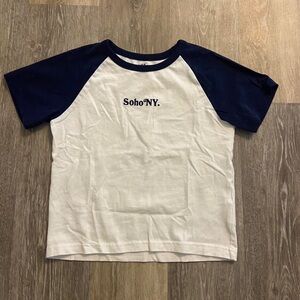 Allegra K Kids White and Navy Raglan Tee